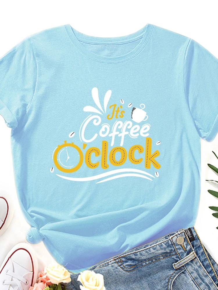 It's Coffee Clock Print Women T Shirt Short Sleeve O Neck Loose Women Tshirt Ladies Tee Shirt Tops Clothes Camisetas Mujer