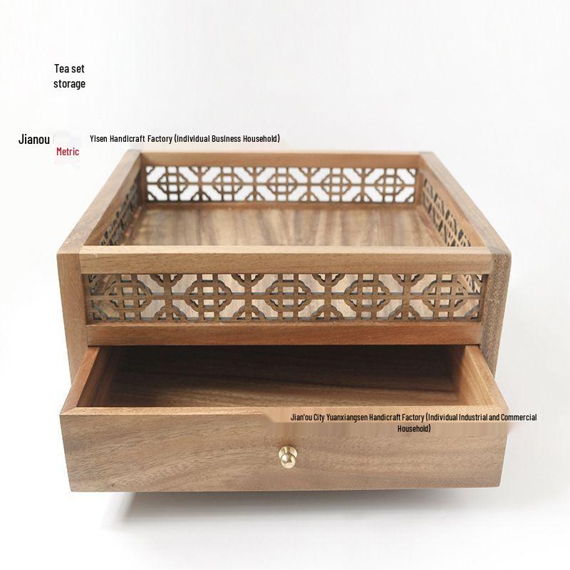 Small Walnut Wood Curio Shelf: Desktop Teacup Holder and Coffee Table Display Rack