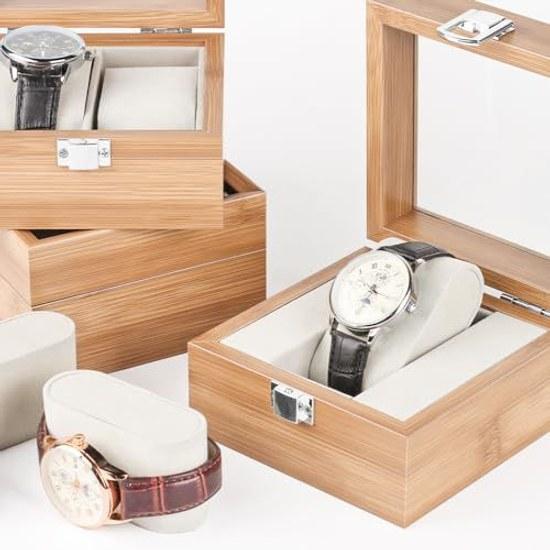 Bamboo watch case storage box collection natural display watches gift one piece parallel import.