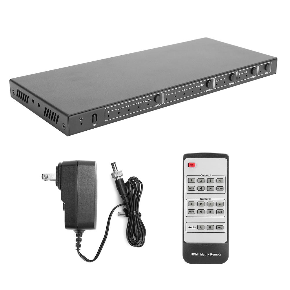 

Матричний HDMI-перемикач 4x2 18G 1080P Інфрачервоний або Адаптер-розгалужувач US Plug
