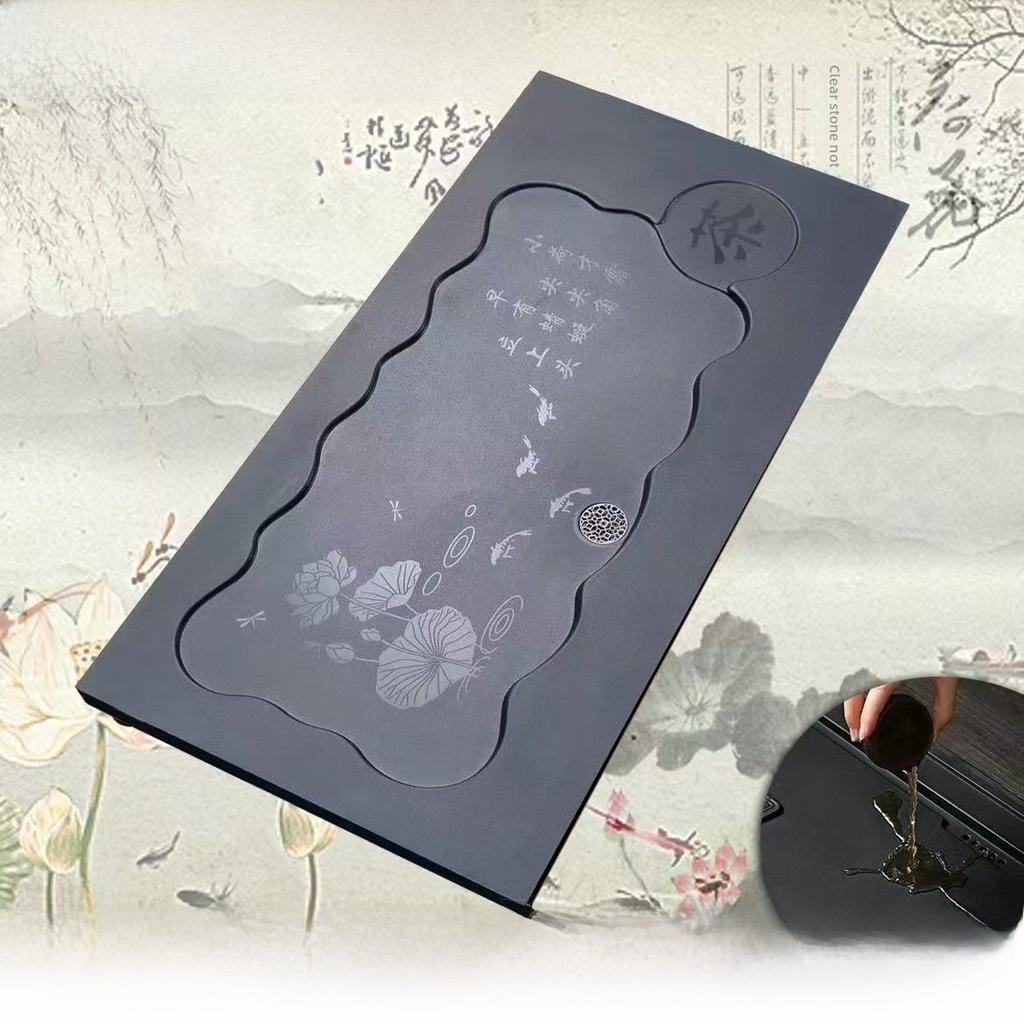 Synthetic King Black Stone Tea Tray Simple Modern Style Living Room Office Home Use Drainage Tea Set Tray Rectangular Shape