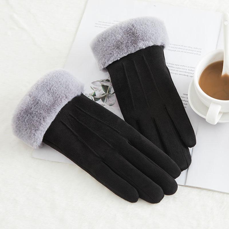 Warm Gloves Women's Winter Suede Gloves Winter Outdoor Riding Touch Screen Plush Thickened Gloves