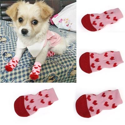 Pet Socks Dog Paw Covers - High-Quality Non-Slip Soles Cotton Socks for Small Dogs & Teddy Dogs (Pet Supplies) 4PCS/Set