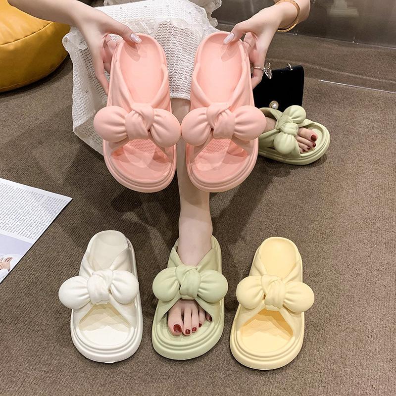 Source slippers women wear ins bow girl heart sweet thick bottom cool slippers