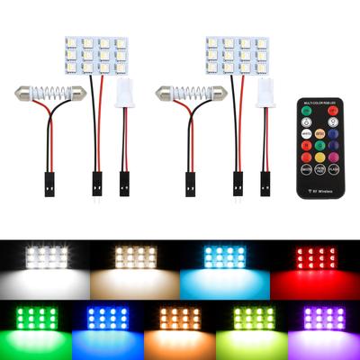 Koongloong LED Room Lamp, LED Dome Light, Room Lamp, RGB Indoor Light, Universal Car Lighting, Remote Control, Set of 2