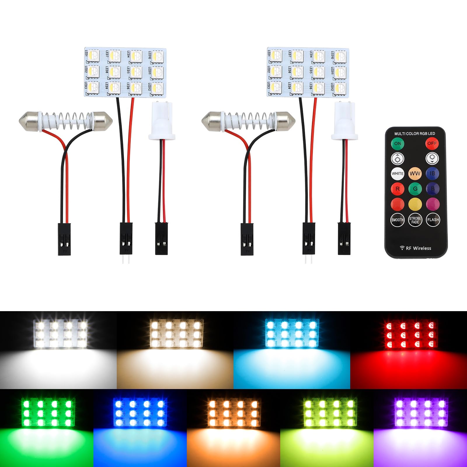 

Koongloong LED Room Lamp, LED Dome Light, Room Lamp, RGB Indoor Light, Universal Car Lighting, Remote Control, Set of 2