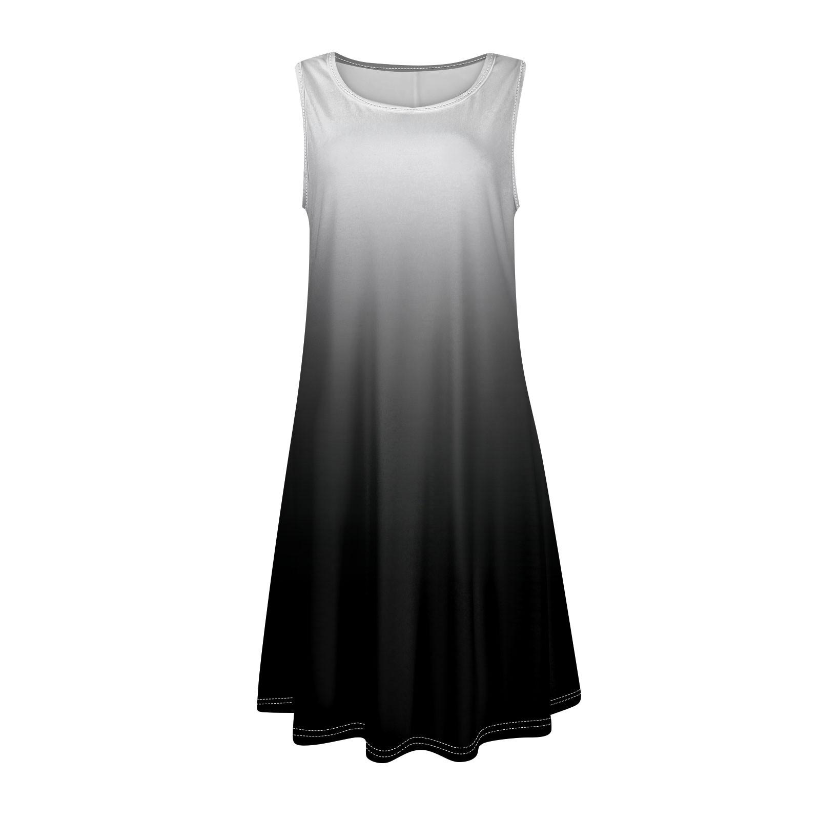 Женская мода Лето с круглым вырезом без рукавов Повседневная распашная Свободные платья — фото 4