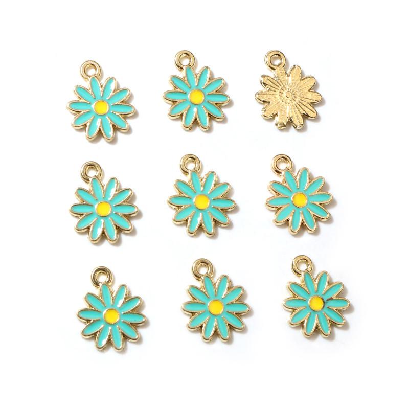20Pcs 5Color 10x13MM Alloy Metal Drop Oil Colorblock Daisies Charm Flower Plant Pendant For DIY Bracelet Necklace Jewelry Making