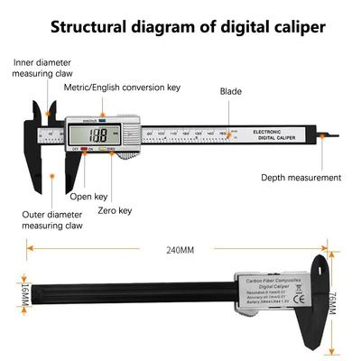 150Mm Elektronik Dijital Kumpas Karbon Fiber Kadran Vernier Kumpas Ölçeri