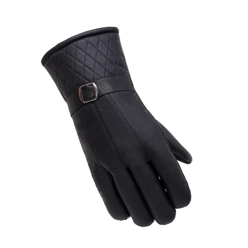 Leather gloves men's winter touch screen thickened fleece windproof warm motorcycle outdoor non-slip riding waterproof gloves