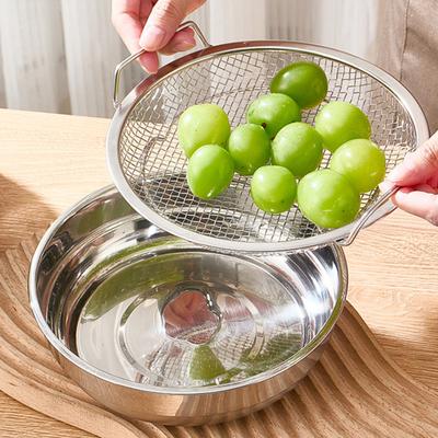 Yousheng Edelstahl-Siebkorb Wiederverwendbare Runde Netzschale Frittier-Grill-Küchensieb Obst Gemüse Wasserfilterkorb