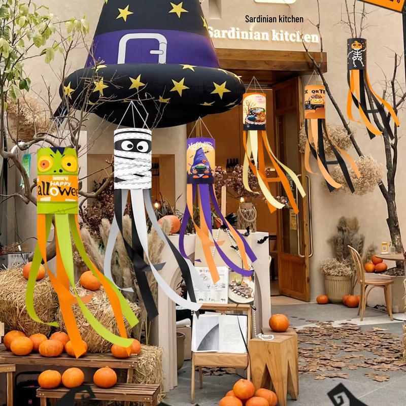 Halloween Outdoor Hanging Decorations: Pumpkin & Ghost Wind Sock Flags