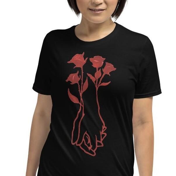 

Holding Hands Roses Lovers Love Romantic Art Short-Sleeve Unisex T-Shirt 2XL