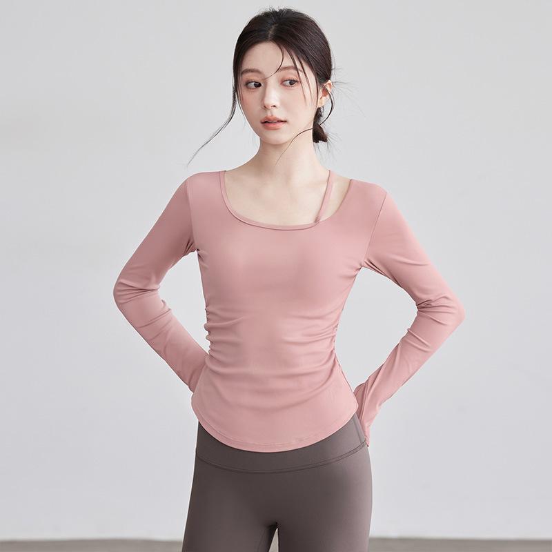 

Women s Long Sleeve Yoga Top with Chest Pads, Waist-Cinching Slim Fit for Running & Training XL [Recommended Weight 115-130 lbs]