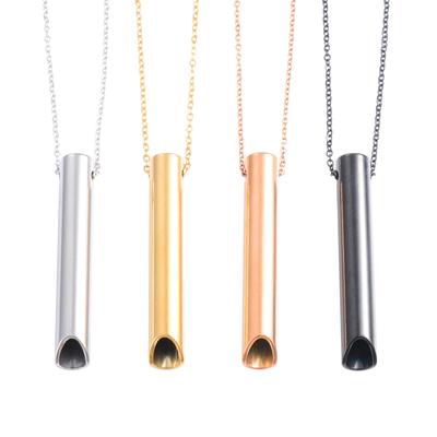 Meditation Stress Relief Stainless Steel Anxiety Breathing Necklace Mindfulness Whistle Pendant with Chain Yoga Ritual Jewelry