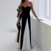 European & American Women's Color Block Loose Fit Waist-Cinched Vacation Dress