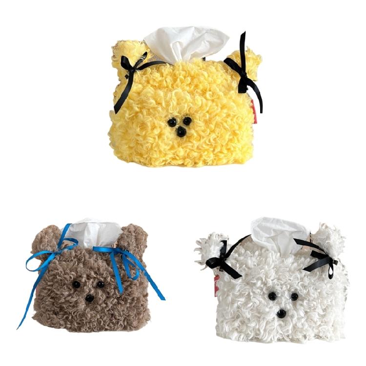 Fashionable Plush Tissue Container Portable and Multifunctional Tissue Storage Case for Household Everyday Use