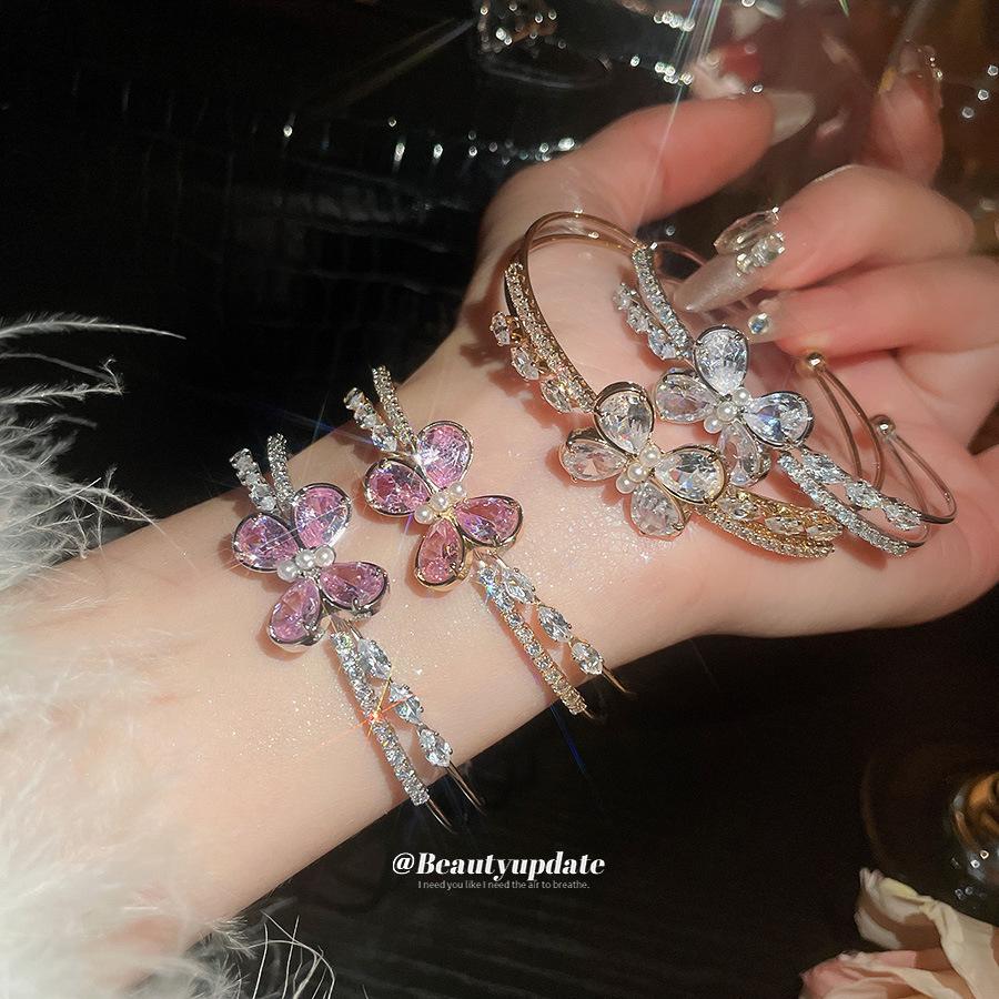 Exquisite French Butterfly Zircon Bracelet - Ultra-Sparkling Double Layer, Elegant & Light Luxury Women's Jewelry
