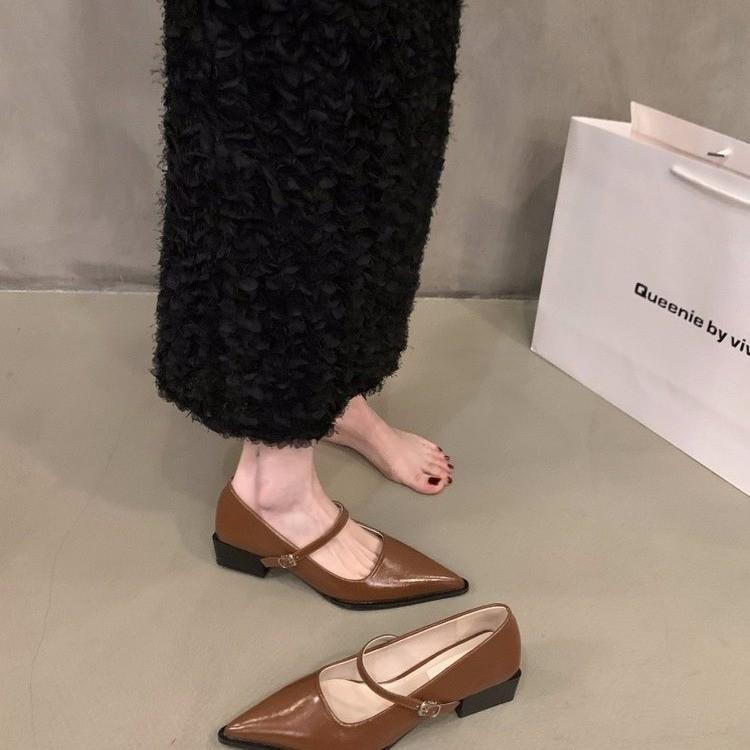 

Pointed temperament red Mary Jane single shoes women s shoes 2025 new spring, autumn and winter high-heeled French evening shoes 40 светло-коричневого