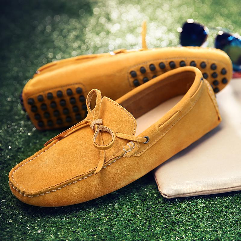 Blue Leather Suede Loafers Men Casual Shoes Moccasins Handmade Slip On Men's Flats Fashion Men Shoes Male Driving Shoes Size 48