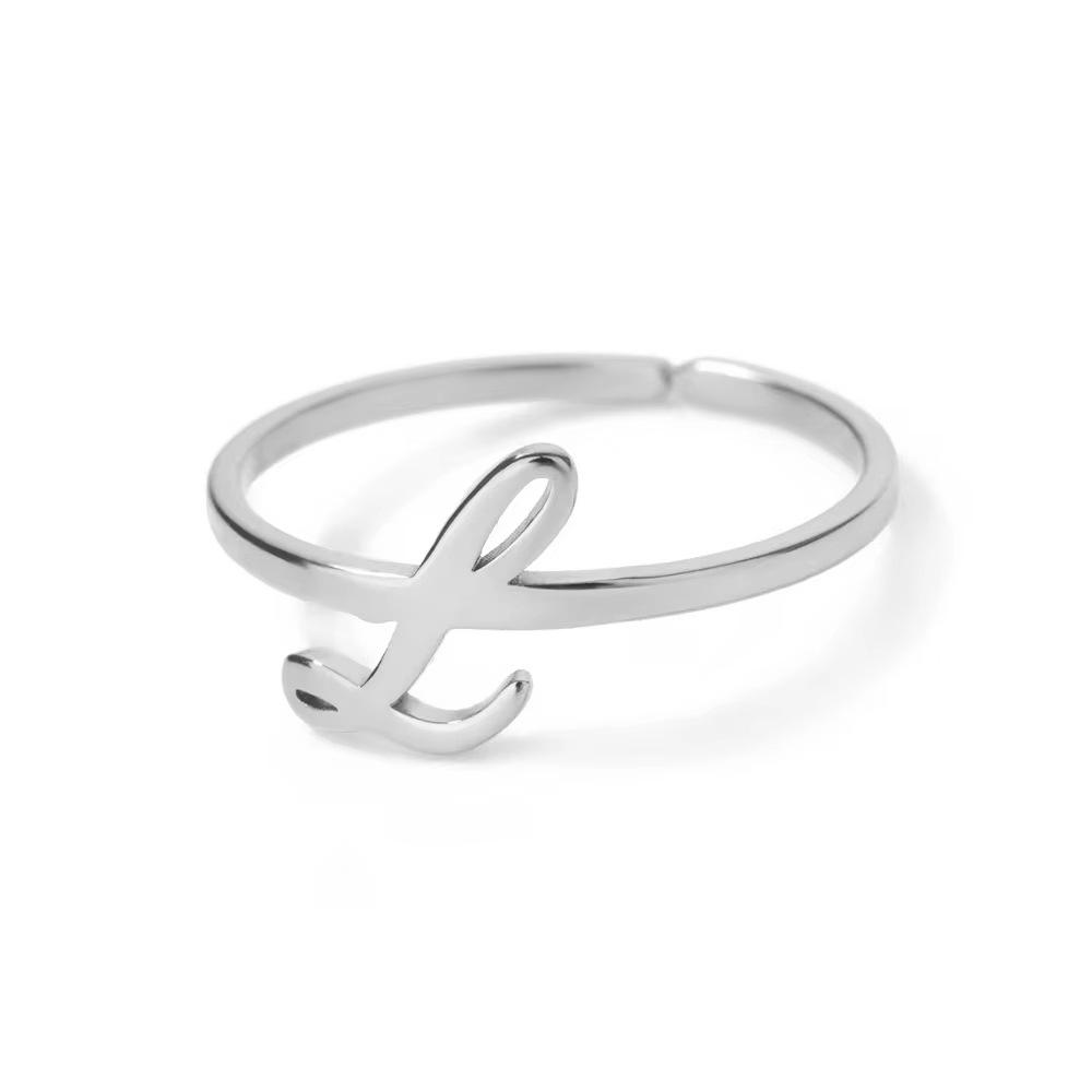 Stylish Adjustable 26-Letter Stainless Steel Ring for Women - A-Z Personalized Initial Finger Ring