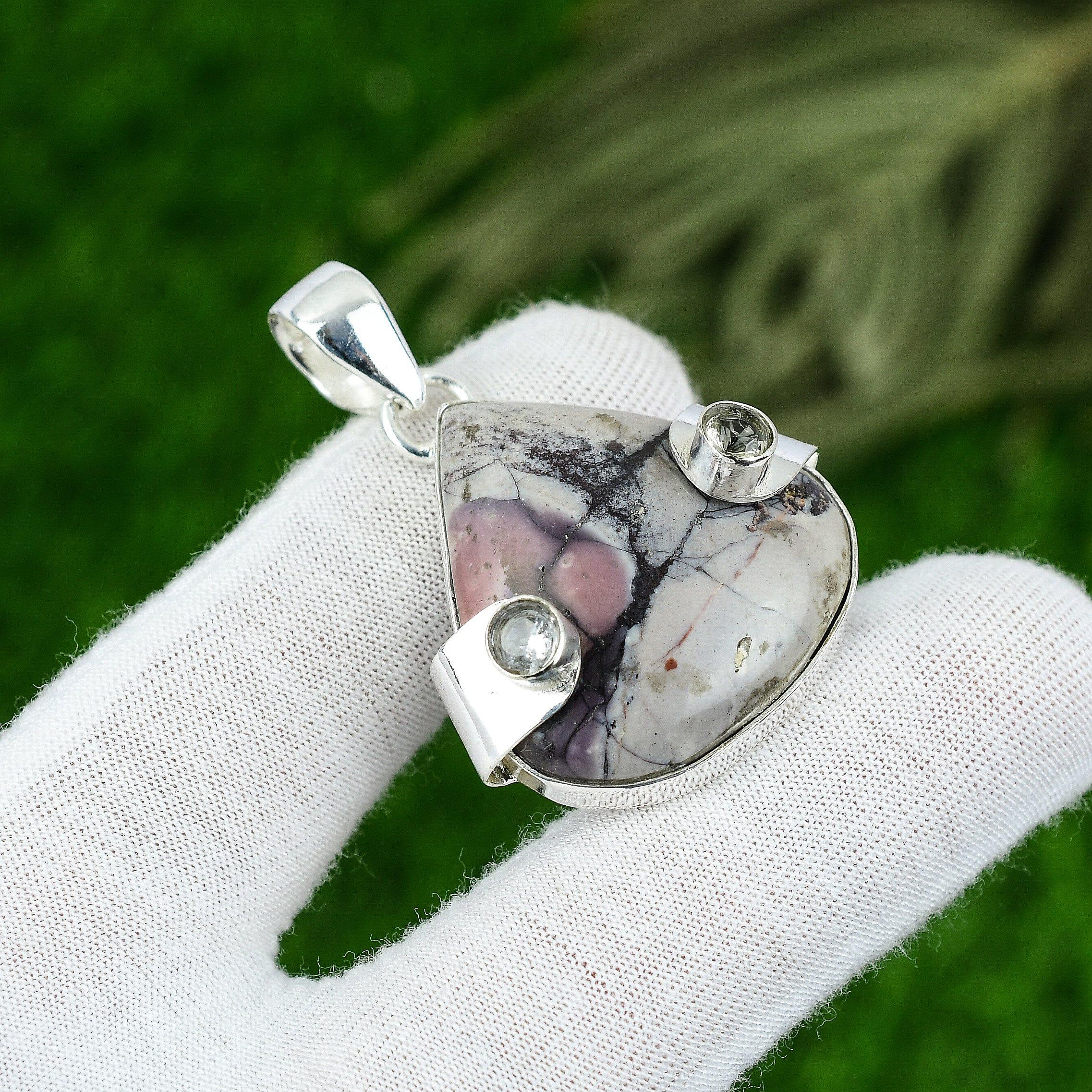 

Natural Porcelain Jasper Gemstone Pendant Purple 925 Sterling Silver Jewelry