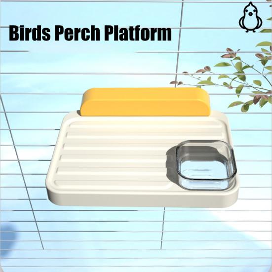 Vogelsitzstange, Plattform, Kunststoff, Papageiensitzstange, Ständer, Regal mit Futternapf, Vogelkäfig-Zubehör für Sittiche, Nymphensittiche, Unzertrennliche, Wellensittiche