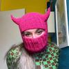 Knit Balaclava Cap Adult Novelty Beanie Hat with Devil Horns Fashion Winter Hat