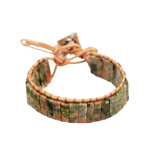 Bohemian Stone Bracelet Handmade Natural Stone Tube Beads Bangle Adjustable Unisex Boho Bracelet Gift for Him Her