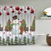 Vánoční sprchový závěs Zimní Sněhulák Sněhová vločka Vánoční strom Červené auto Zvonek Červený ptáček Barevná vánoční koule Koupelnová dekorace
