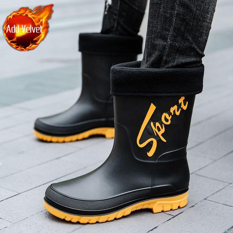 Non Slip Plus Big Size Half High Male Shoes Round Toe Fashion Wear-resistant Original Work Galoshes for City Men's Rain Boots