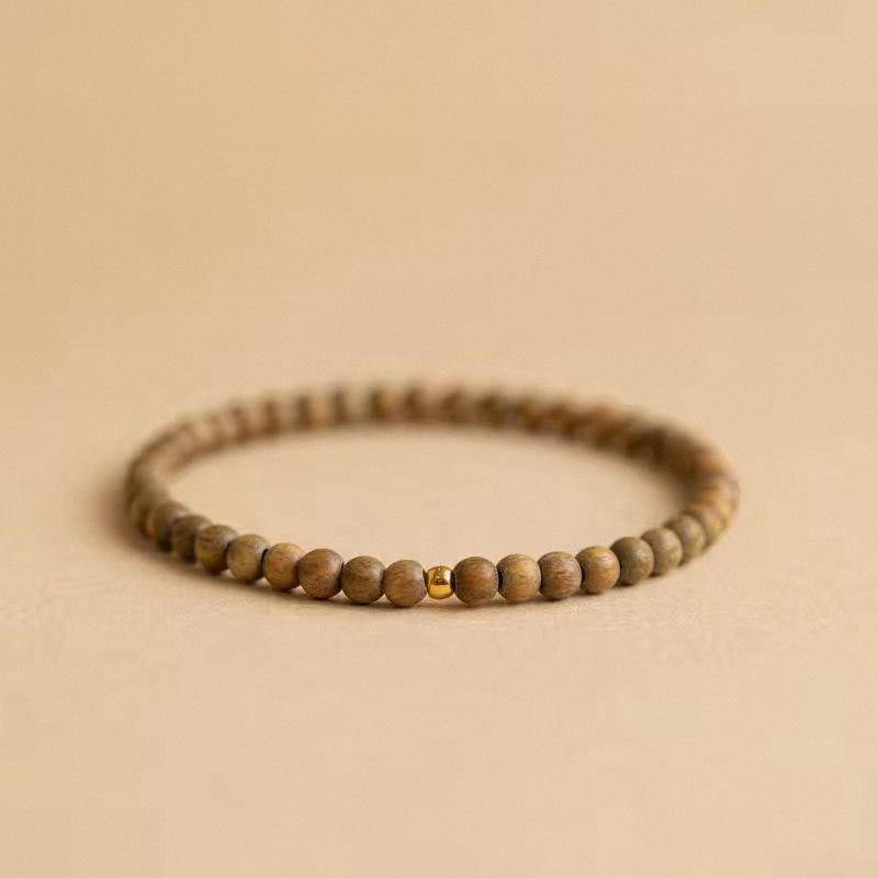 Handmade 6mm Green Sandalwood Bracelet, 5 Styles (Gold Bead/Cinnabar/Turquoise/Amber/Plain), Retro Unisex Jewelry, Travel Souvenir