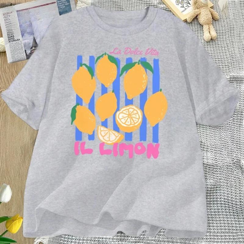 Lemon Tshirt Women Y2K Aesthetic Vintage Graphic Tees Italian Summer Fruit Loose Fit cheap Women clothing with free shipping