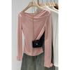 Korean Style Pink Draping Collar Knit Top for Women - Autumn/Winter 2025 New Arrival