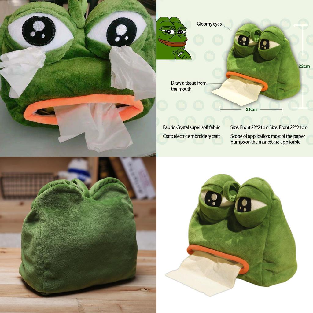 Pepe Smutná Žába Plyšový Úložný Box na Kapesníky pro Domácí a Kancelářské Použití Měkký na Dotek a Originální Design