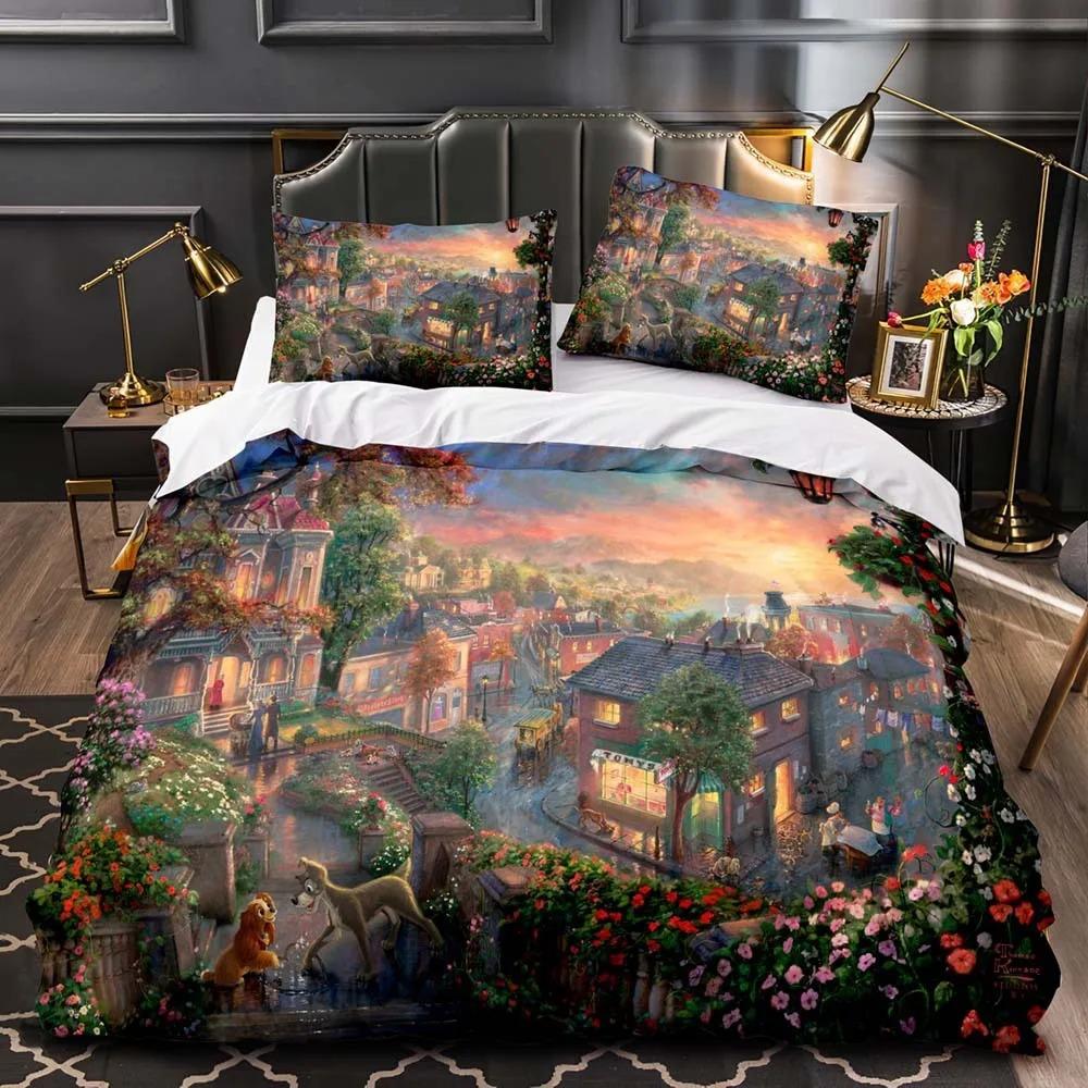 Bettwäscheset mit Feenmotiv, Fantasy-Schloss, Bettbezug-Set, King- und Queen-Size-Größe, magisches Königreich, Elfenbäume, Polyester-Bettbezug für Kinder