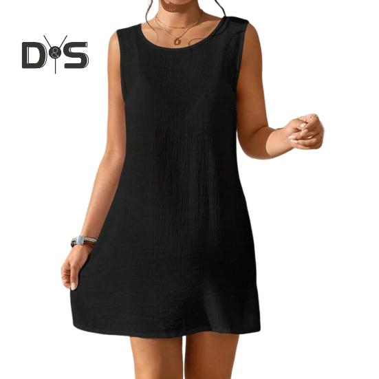 

Женский пляжный халат с открытой спиной и круглым вырезом без рукавов, однотонный, свободный, защита от солнца, анти-УФ, мягкий, дышащий, бикини, купальник, прикрывающий женское пляжное платье S чёрный