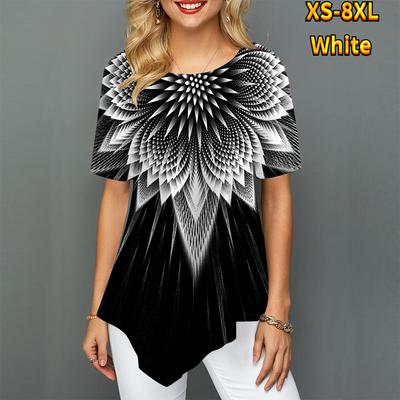 Women Plus Size Ladies Tee Shirts Big Flower Print Loose Casual Tops Female Irregular Summer Clothes