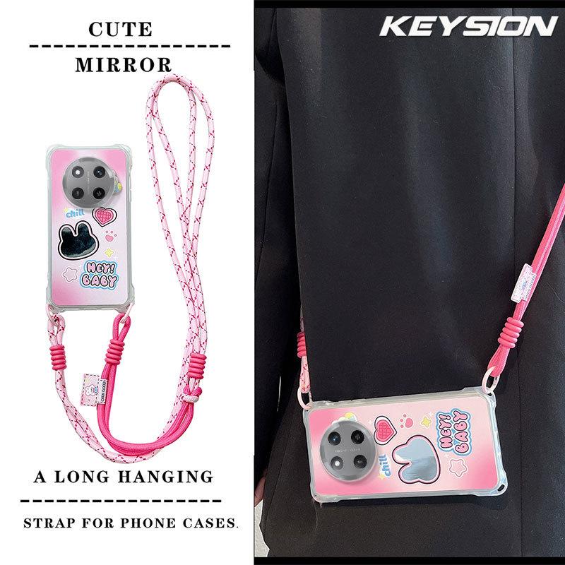 KEYSION Crossbody Strap Phone Case for HONOR X9c 5G Cute Cartoon Long Lanyard Mirror Shockproof Cover for Huawei Magic 7 Lite 5G