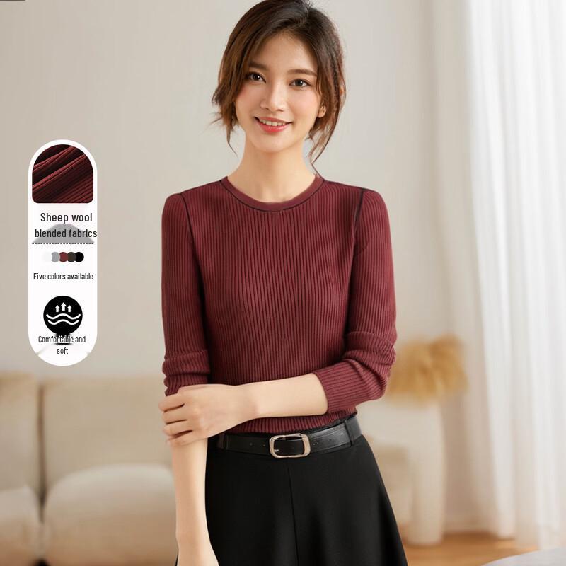 HSTYLE Women's Wool Blend Round Neck Sweater