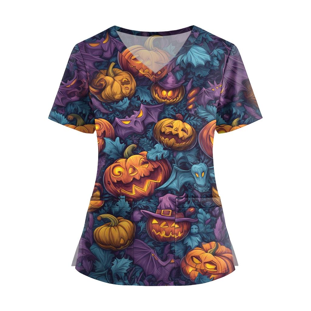 Dámská móda Overal s krátkým rukávem a výstřihem do V s kapsami Potisk Topů Oblečení