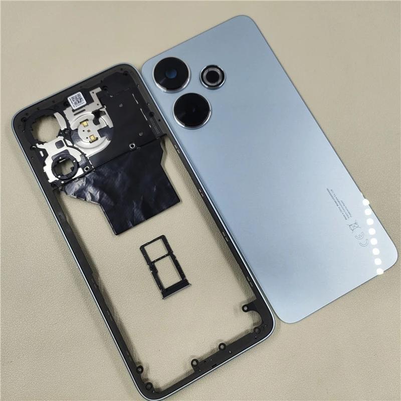 Full housing For Xiaomi Redmi 13 4G Middle Frame Battery Back Cover With Camera Lens + Sim Card Tray Repair Parts