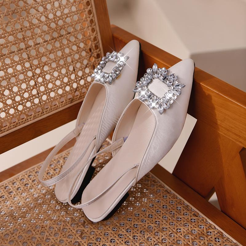 Mode Låg Klack Strass Sandaler Damskor 2024 Nya Sommar Mode Fyrkantiga Klackskor för Kvinnor Sandalias De Mujer