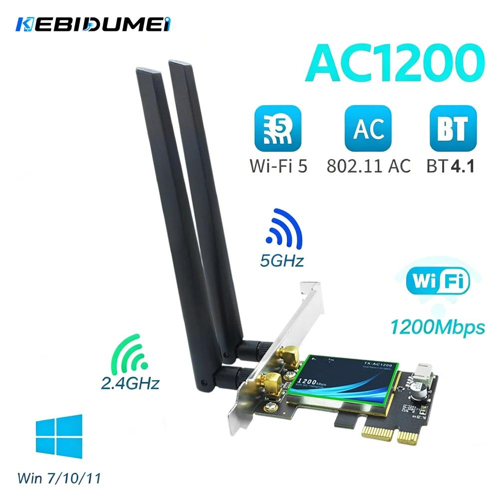 KEBIDUMEI Adattatore Wireless WiFi 5 AC1200 PCI-E BT4.1 Dual Band 2.4G/5GHz 802.11AC Scheda di Rete PC Desktop Per Windows 7/10/11
