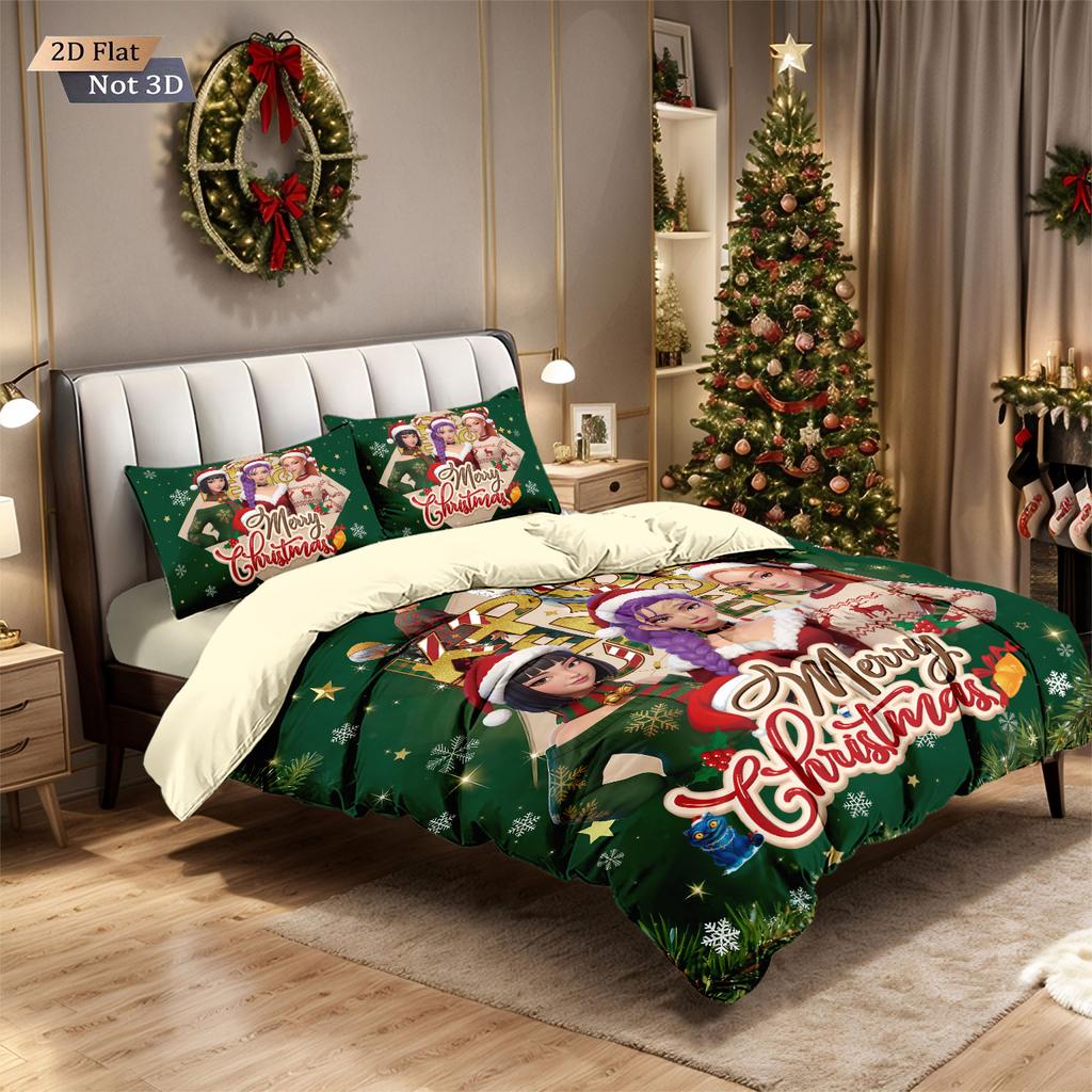 3-teiliges Weihnachten K-Pop Dämonenjäger Bedrucktes Chipless Bettwäscheset Mehrere Größen Schlafzimmer Bettwäsche Dekoration Maschinenwaschbar