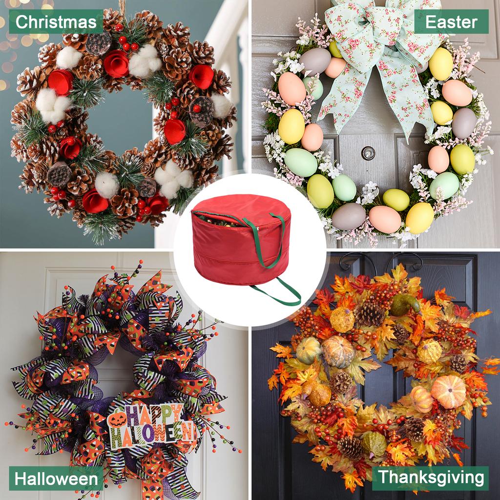 Xmas Wreath Storage Bag Nylon Waterproofing Tearproof Lightweight Portable Double Zippers Wreath Storage Container