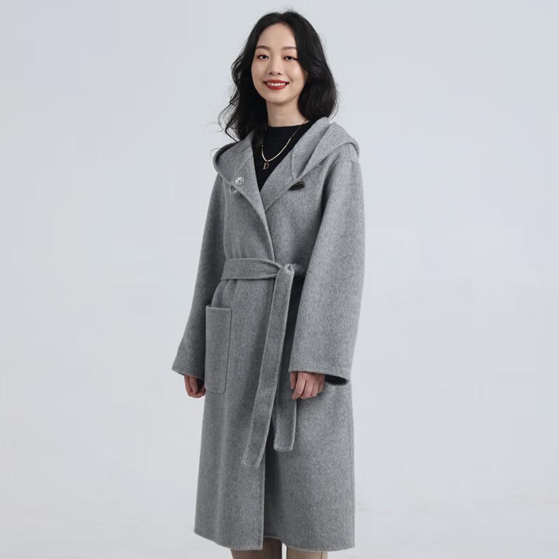 Yiliteng Women's Double-Faced Pure Wool Long Coat with Belt