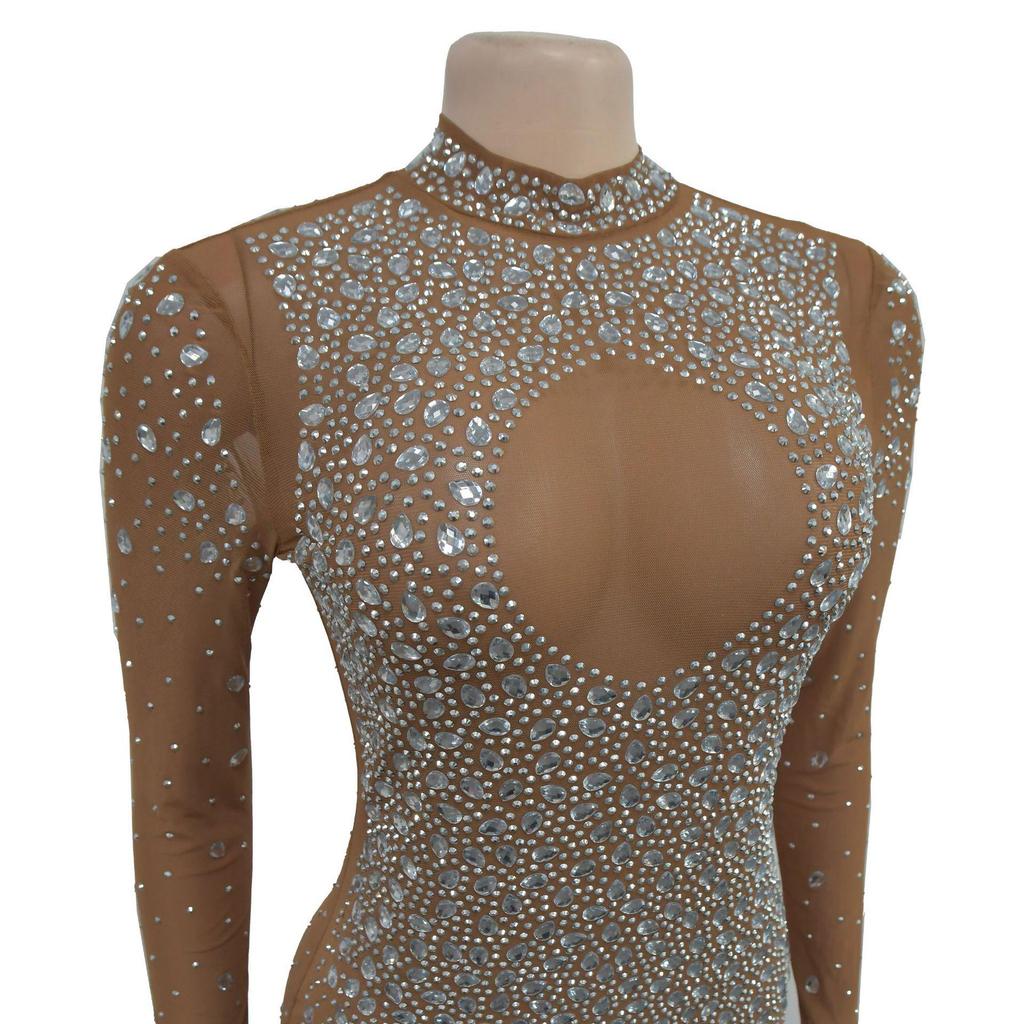 Europäisches und Amerikanisches Mode Strassstein Langes Kleid - Rundhals Damenbekleidung