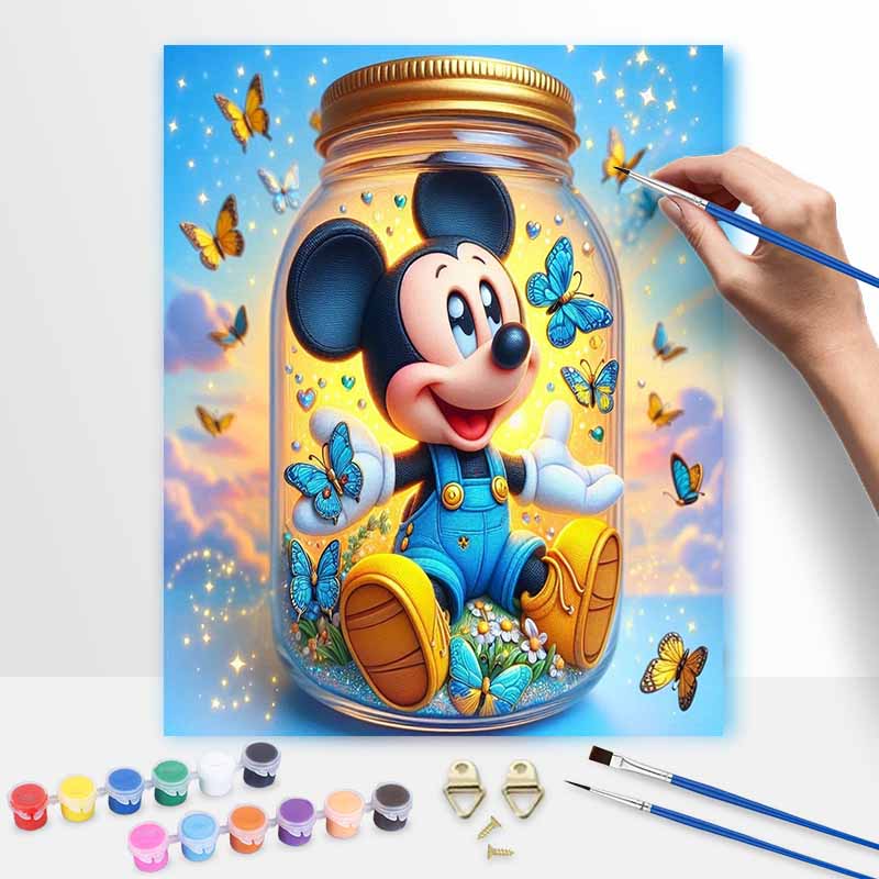 Disney Mickey Mouse Butterfly Jar Oil Paint Art Painting Kit Home Wall Decor Handmade Gift Creative Craft DIY Relaxing Artistic Hobby