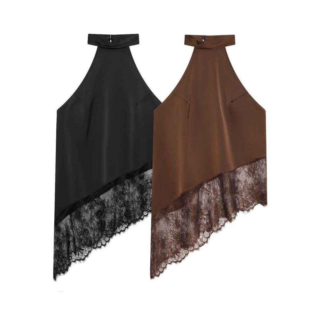 2026 Frühling Europäischer & Amerikanischer Stil Damen Spitze Patchwork Neckholder Top Weste